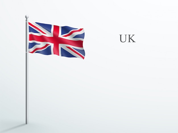 UK Flag 3d Element Waving On Steel Flagpole 