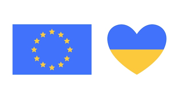 Ukraine in Europe Flag of Ukraine and the European Union Vector illustration for design