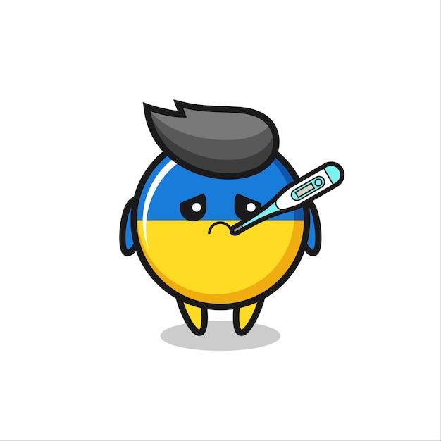 Ukraine flag badge mascot character with fever condition