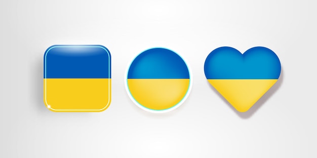 Ukraine flag button design template set