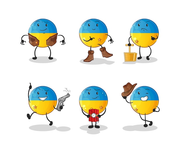 Ukraine flag cowboy group character. cartoon mascot vector