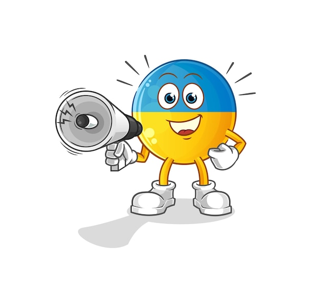 ukraine flag holding hand loudspeakers vector. cartoon character