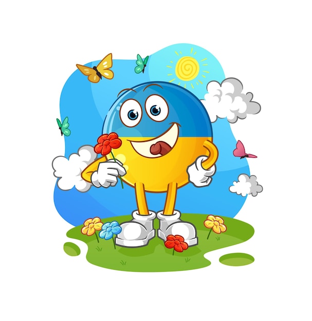 Ukraine flag pick flowers in spring. character vector