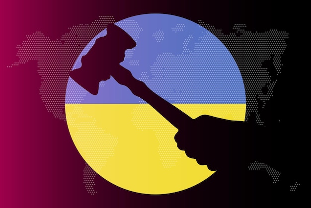 Ukraine flag with judge gavel corruption concept law or legal result news banner