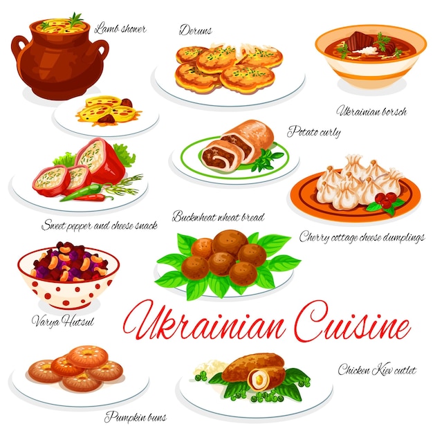 Vector ukraine food menu vector ukrainian dishes meals