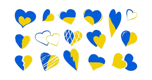 Ukraine heart vector icon blue and yellow colors flag ukrainian peace and love set heart