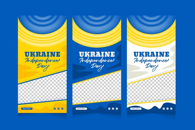 Ukraine independence day celebration with 3d flagwaving illustration vertical banner template set