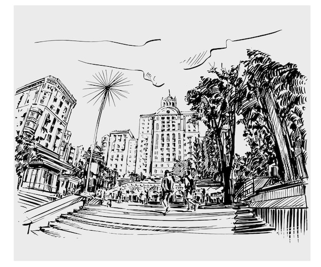 Ukraine Kyiv city before war hand drawn sketch