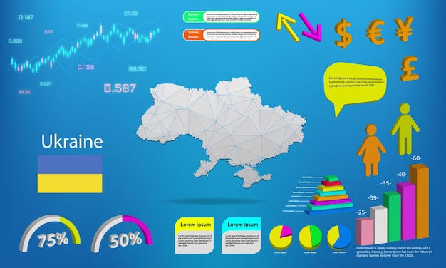 Ukraine map info graphics charts symbols elements and icons collection Detailed Ukraine map with High quality business infographic elements