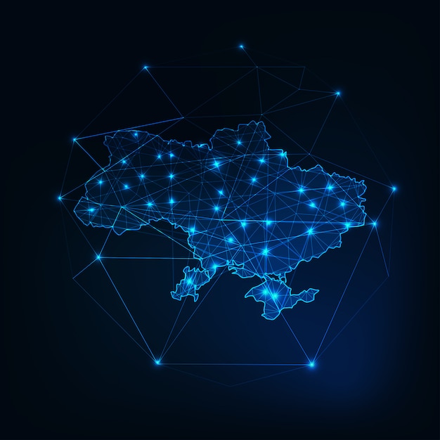 Ukraine map outline with stars and lines abstract framework.