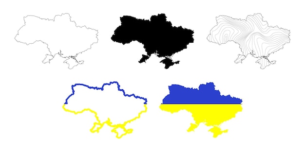 Ukraine national map Ukrainian nation territory region border shape set