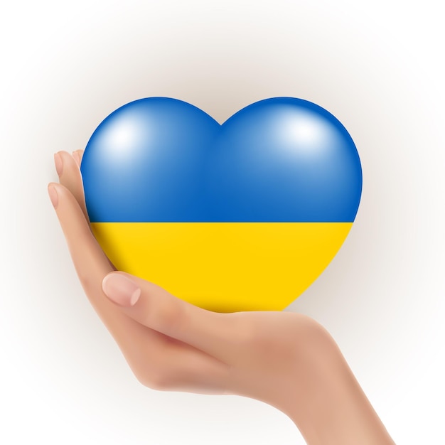 Ukraine for peace concept Heart of Ukraine flag colors in hand Ukrainian symbol Support Vector