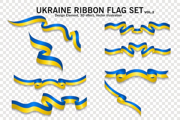 Ukraine ribbon flags set design element 3D on a transparent background vector illustration