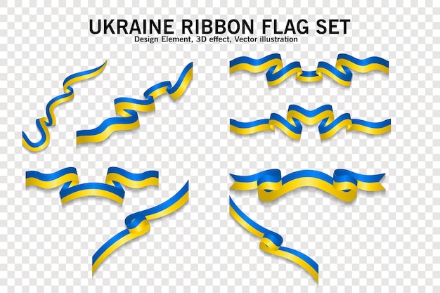 Ukraine ribbon flags set design element 3D on a transparent background vector illustration