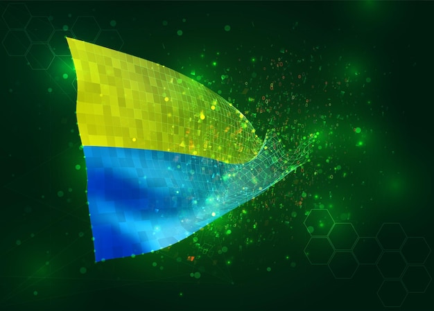 Ukraine on vector 3d flag on green background with polygons and data numbers