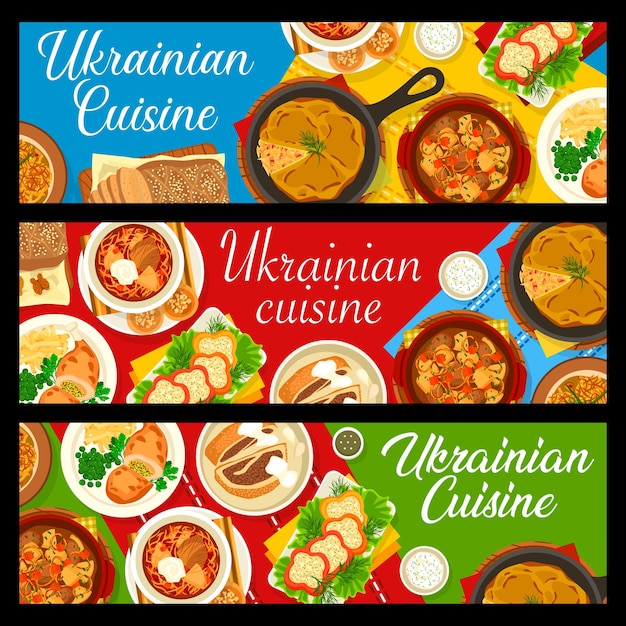 Ukrainian cuisine restaurant meals vector banners