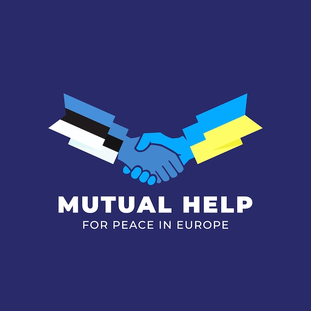 Ukrainian and Estonian friendship mutual help and partnership handshake Abstract Vector Sign Peace Symbol Icon Template Hand Shake with European flags Isolated