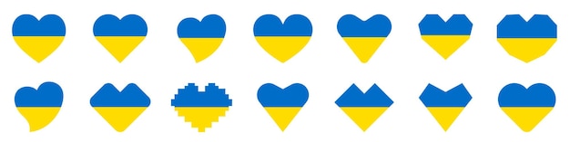 Ukrainian flag in the shape of a heart Set of hearts National ukrainian flag