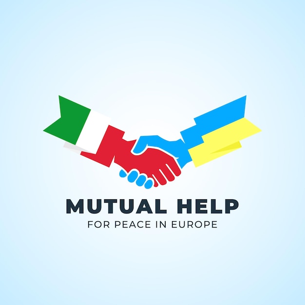 Ukrainian and Italian friendship mutual help and partnership handshake Abstract Vector Sign Peace Symbol Icon Template Hand Shake with European flags Isolated