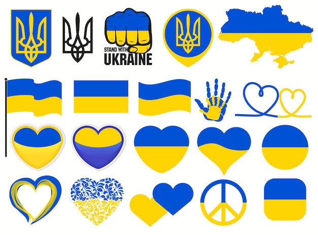 Ukrainian symbol set Flag and hearts Vector