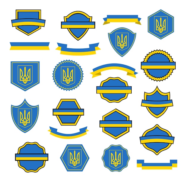 Ukrainian trident coat of arms emblem set Ukraine