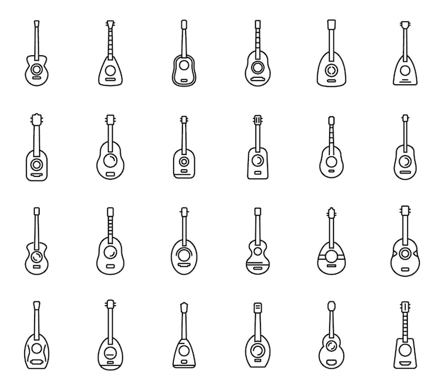 Ukulele icons set outline vector Acoustic band Audio music