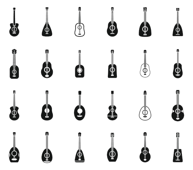 Ukulele icons set simple vector Acoustic band Audio music