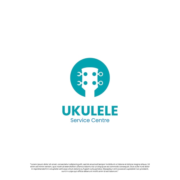 Ukulele service logo design on isolated background ukulele combine with wrench logo concept