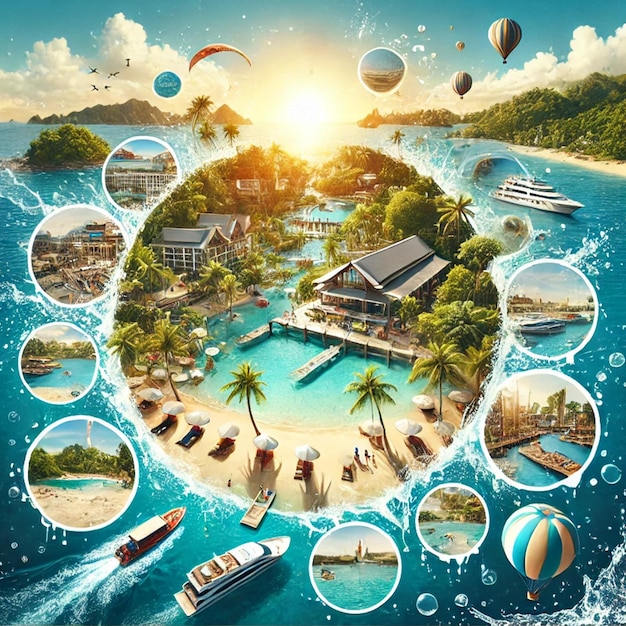 Ultimate Tropical Island Getaway Collage with Luxurious Beach Resorts