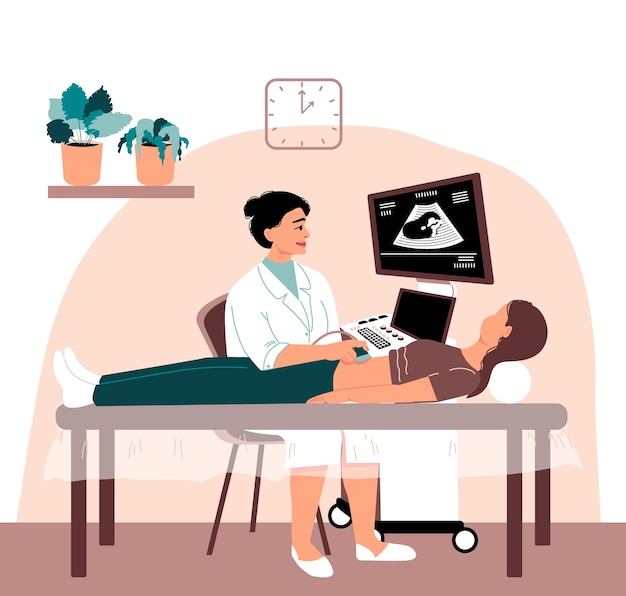 Ultrasound examination Woman at a doctor's appointment Vector