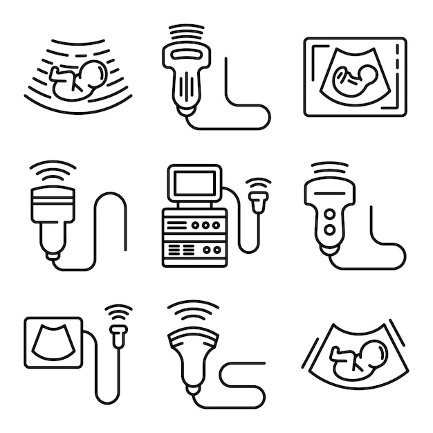 Ultrasound icons set, outline style