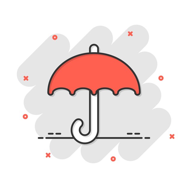 Umbrella icon in comic style Parasol cartoon vector illustration on white isolated background Canopy splash effect business concept