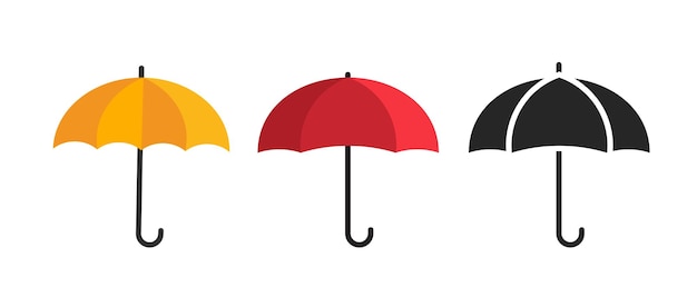 Umbrella icon isolated pictogram set flat or parasol black and white shape silhouette clipart