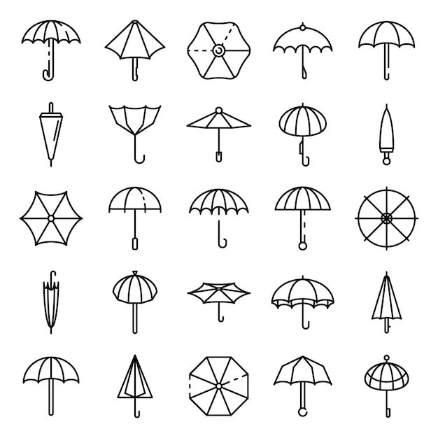 Umbrella icons set, outline style