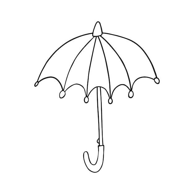 Umbrella open with a curved handle rain protection doodle linear cartoon coloring