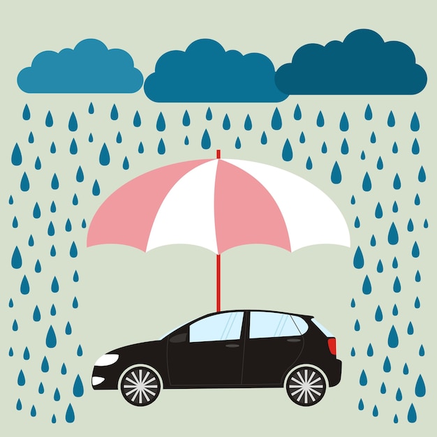 Umbrella protecting car against rain flat style Safety insurance risk concept Vector illustration