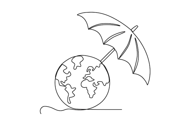 An umbrella protects the earth World ozone day oneline drawing