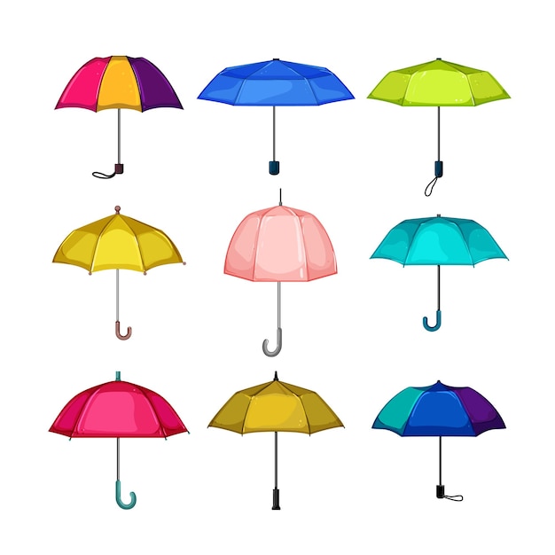 Umbrella rain set cartoon vector illustration