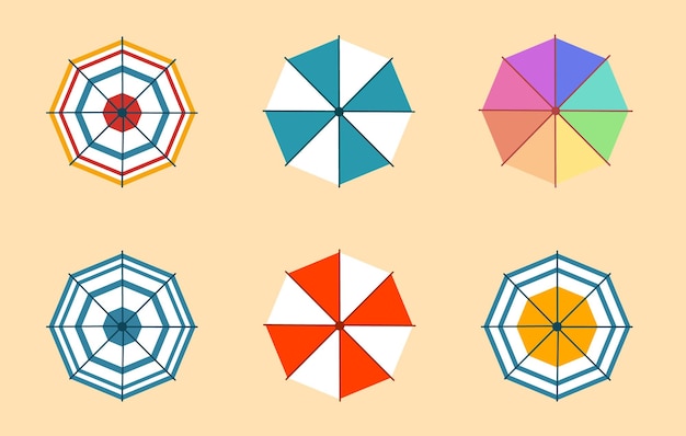 Umbrellas for the beach View from above Vector illustration in a flat style