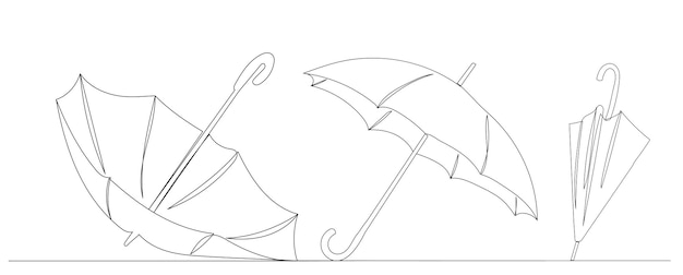 Umbrellas one continuous line drawing isolated vector