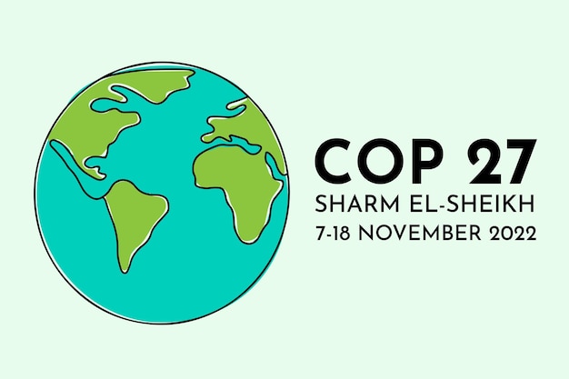 UN Climate Change Conference 2022  COP 27 vector banner design with planet outline color icon