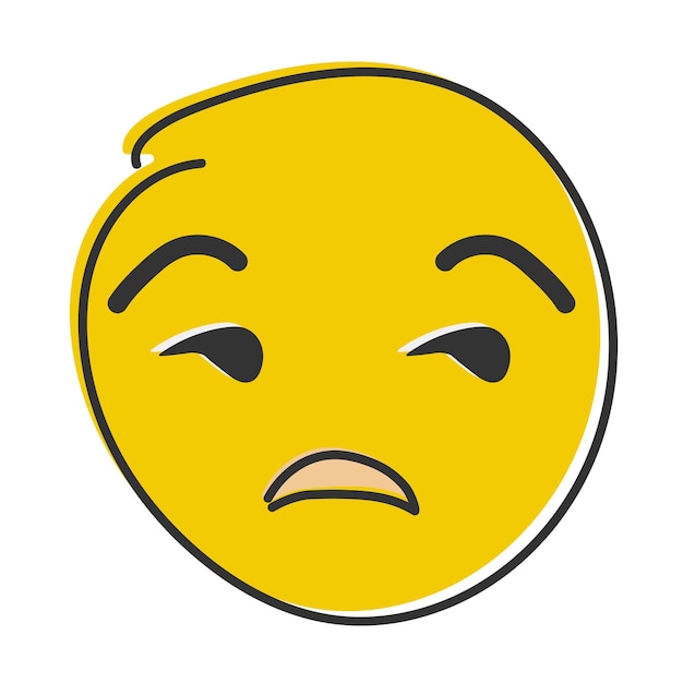 Unamused emoji Meh emoticon dissatisfied yellow face Hand drawn flat style emoticon