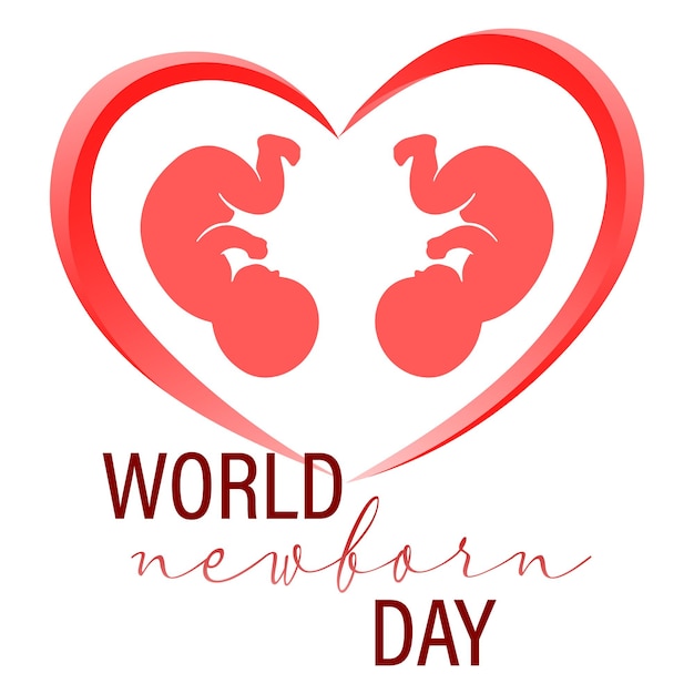 Unborn twin babies in a pink heart. World Newborn Day. Poster, print, postcard, vector