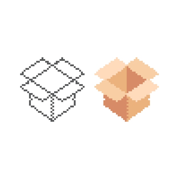 Unboxing opened package box Pixel art 8 bit vector icon illustration