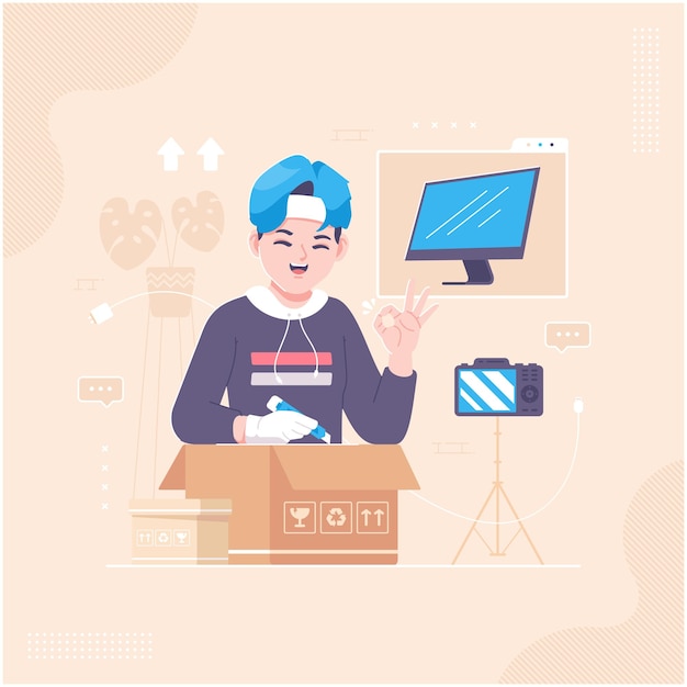 unboxing package concept illustration background