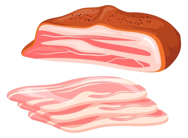 Uncooked bacon Sliced pork fat cartoon meat