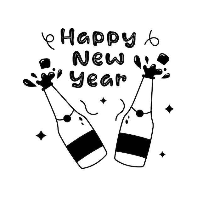 Uncork champagne Bottles showing concept flat sticker of happy new year event new year party sticker