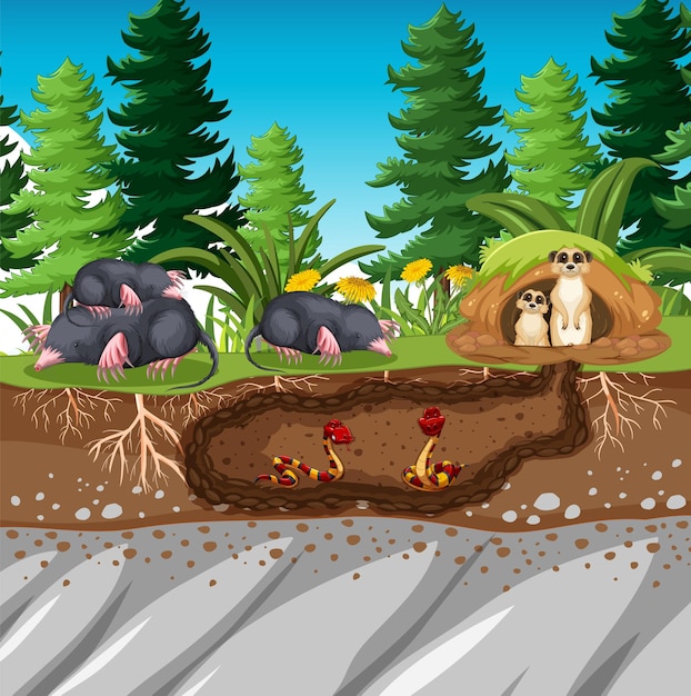 Vector underground animal hole in cartoon style