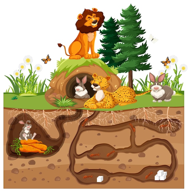 Vector underground animal hole in cartoon style