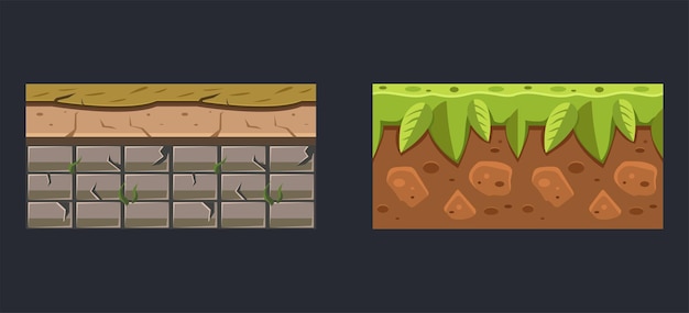 Underground earth surface land and soil texture game user interface element for video computer games vector Illustration web design